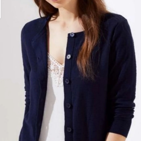 Loft Navy Knit Cardigan Sweater Medium 
